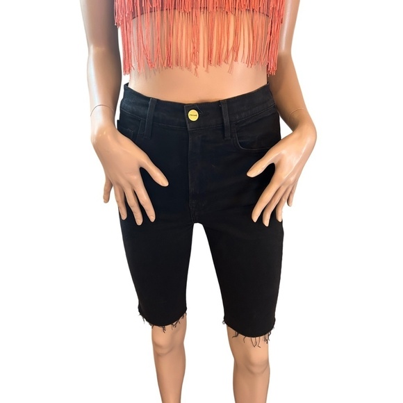 FRAME DENIM Black Bermuda Shorts Le Vintage Raw Edge Cut Offs 5-Pocket Dungaree - Picture 6 of 14